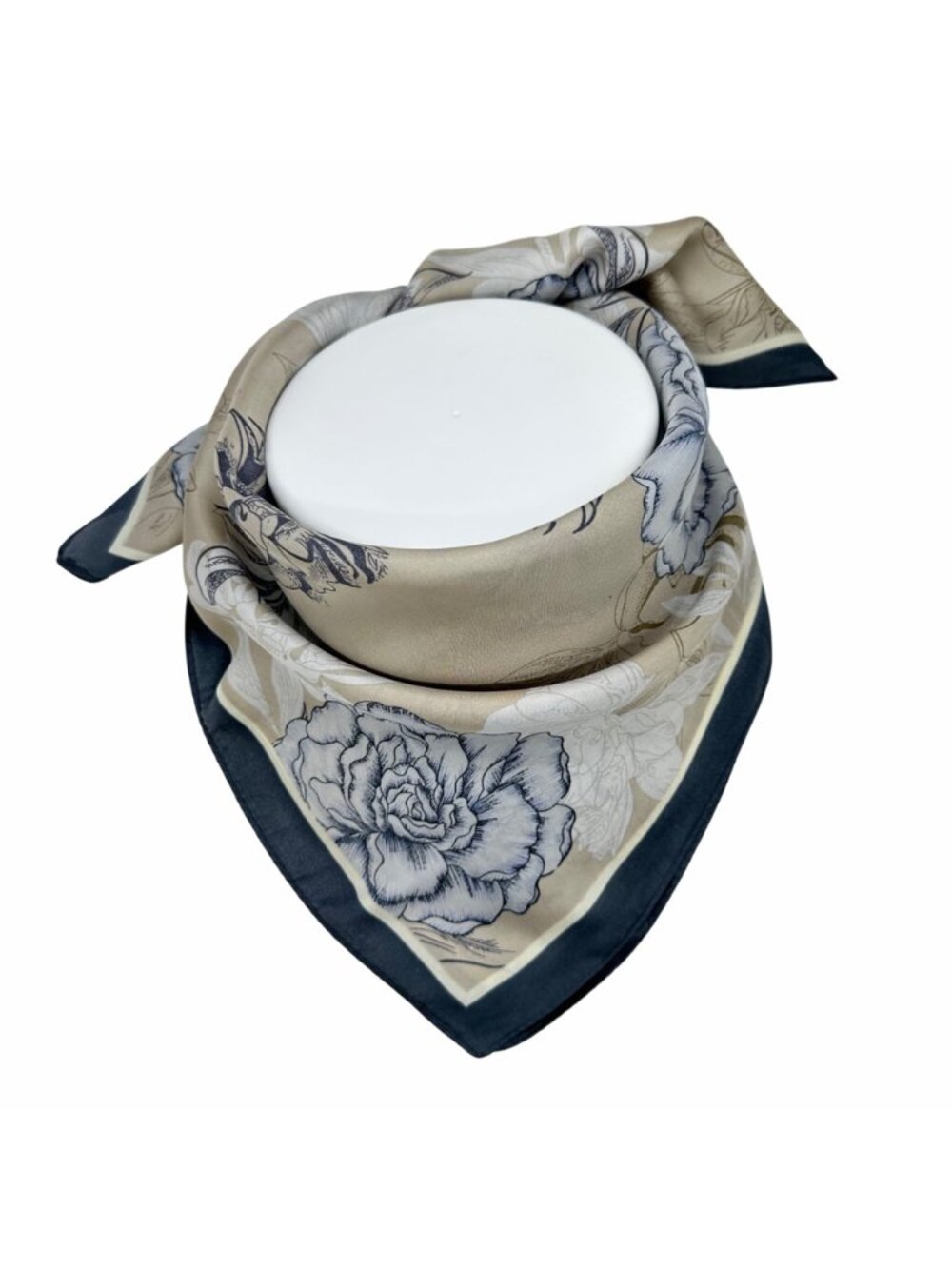 New Elegant Bandana Square Silky Scarf Blue Flowers Garden Versatile Shawl Wrap - Picture 3 of 6